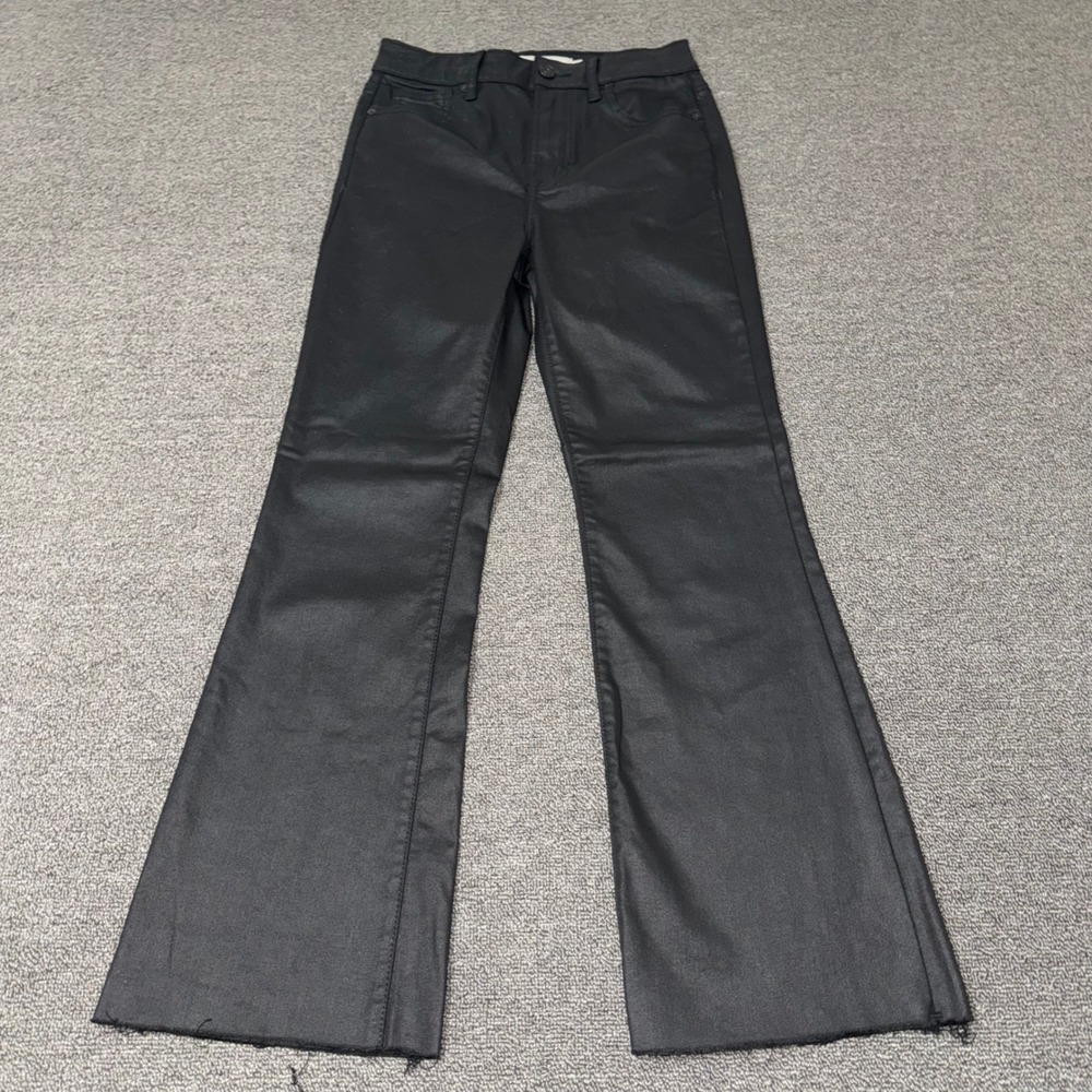 Hidden Los Angeles Coated Black Flare Jeans Raw Hem Size 25 Streetwear Indie